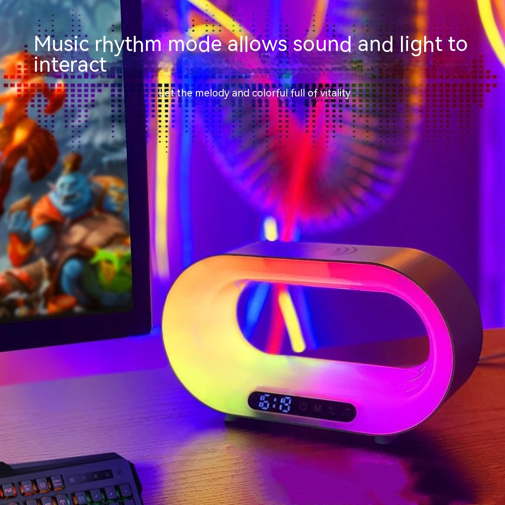 Multi-function 3 In 1 LED Night Light APP Control RGB Atmosphere Desk Lamp Smart Multifunctional Wireless Charger Alarm Clock Lavender Phoebe