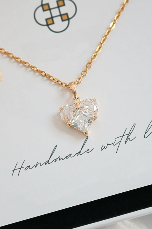 24 Karats CZ Heart Pendant Necklace