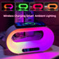 Multi-function 3 In 1 LED Night Light APP Control RGB Atmosphere Desk Lamp Smart Multifunctional Wireless Charger Alarm Clock Lavender Phoebe