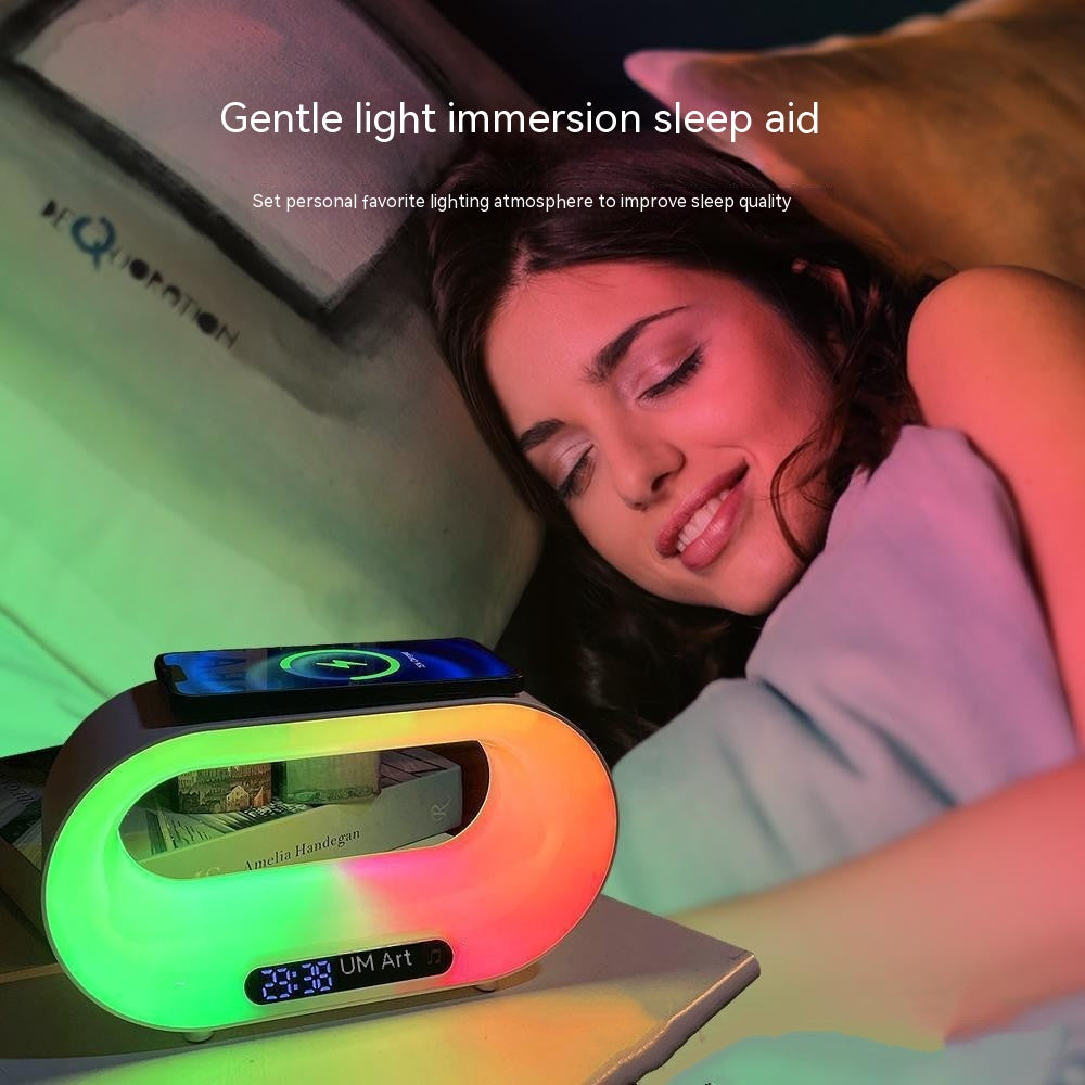 Multi-function 3 In 1 LED Night Light APP Control RGB Atmosphere Desk Lamp Smart Multifunctional Wireless Charger Alarm Clock Lavender Phoebe