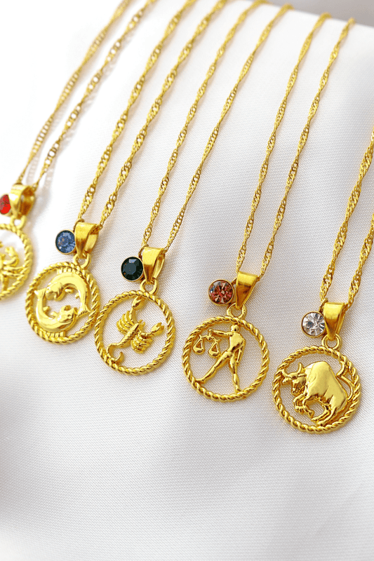 18K Zodiac Sign and Birthstone Necklace - Ellbos