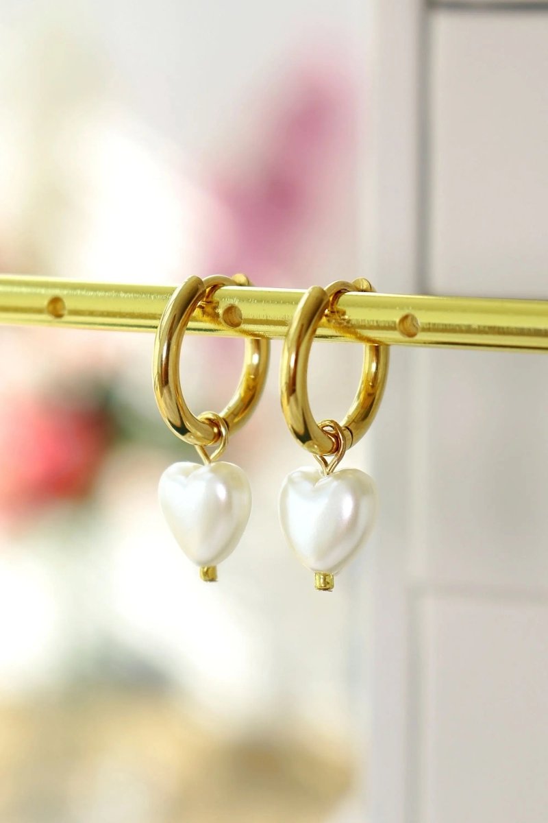 24K Pearl Hearts Hoop Earrings - Ellbos