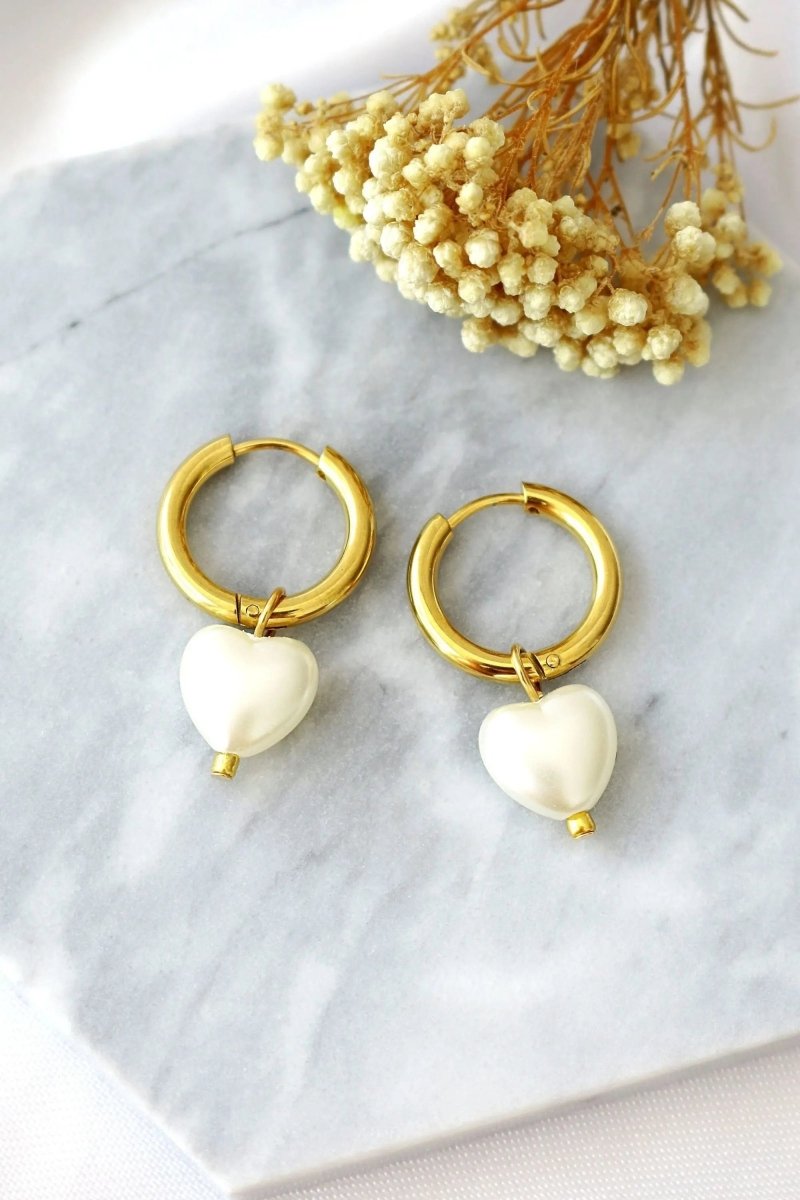 24K Pearl Hearts Hoop Earrings - Ellbos