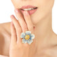 Pansy Flower Blue Ring Gold Gold Misty