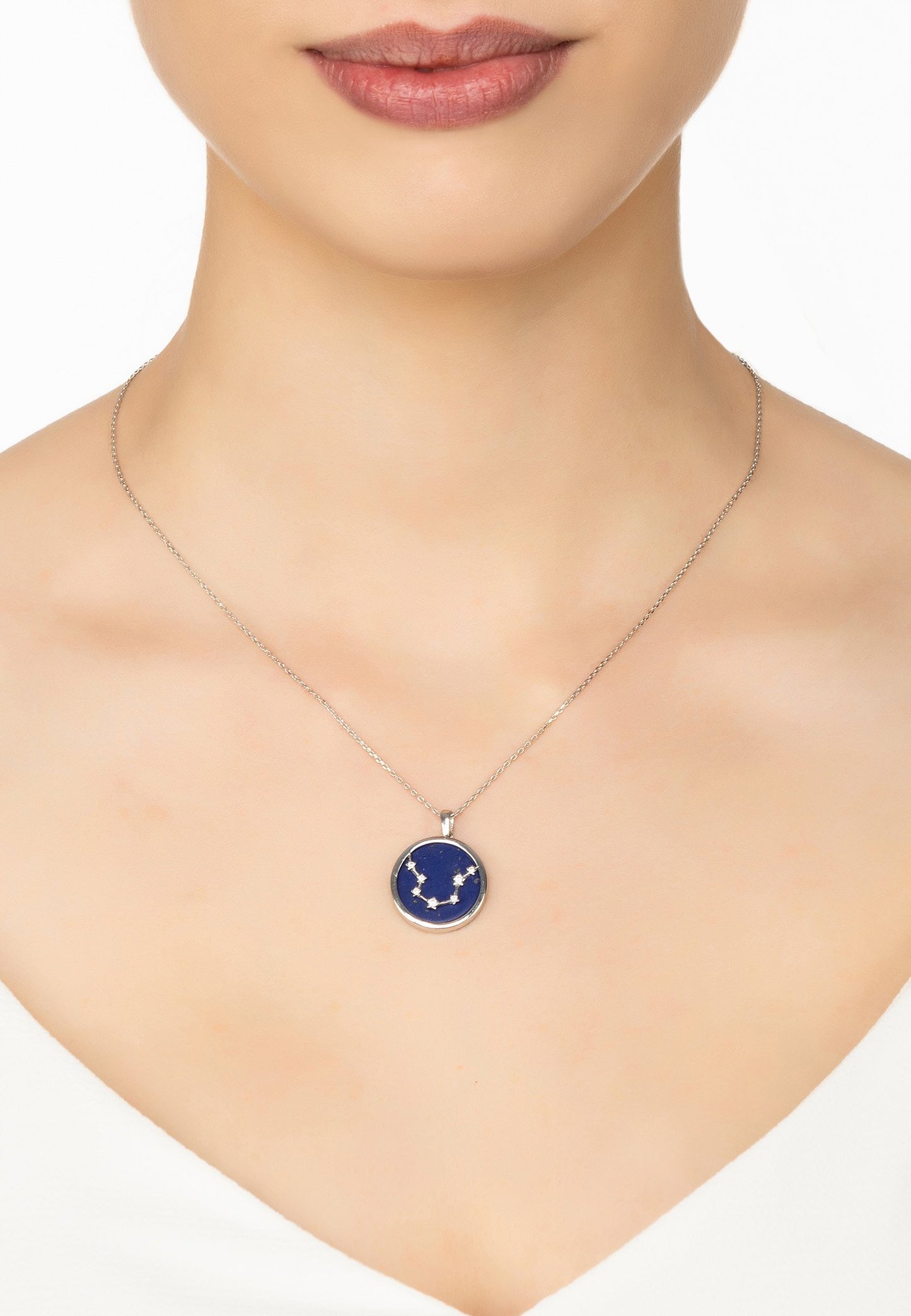 Zodiac Lapis Lazuli Gemstone Star Constellation Pendant Necklace Gold Misty