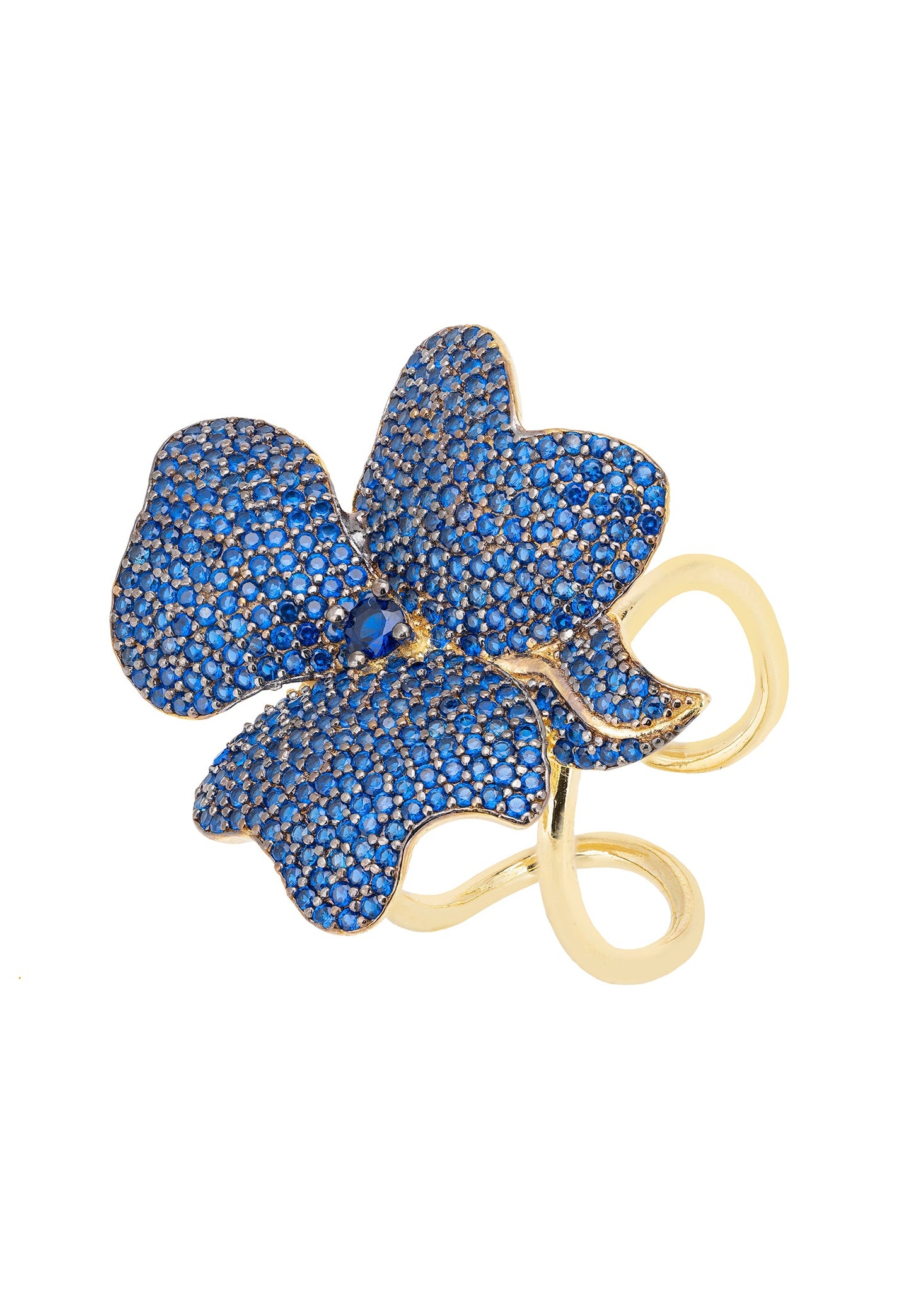 Flower Cocktail Ring Gold Sapphire Blue Gold Misty