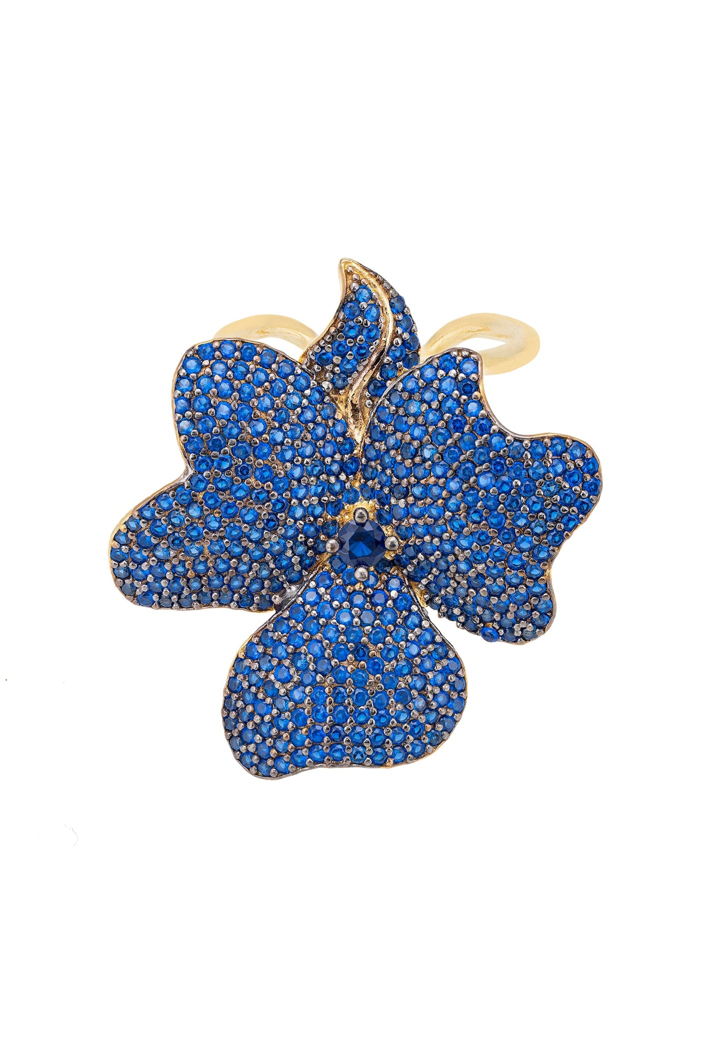 Flower Cocktail Ring Gold Sapphire Blue Gold Misty