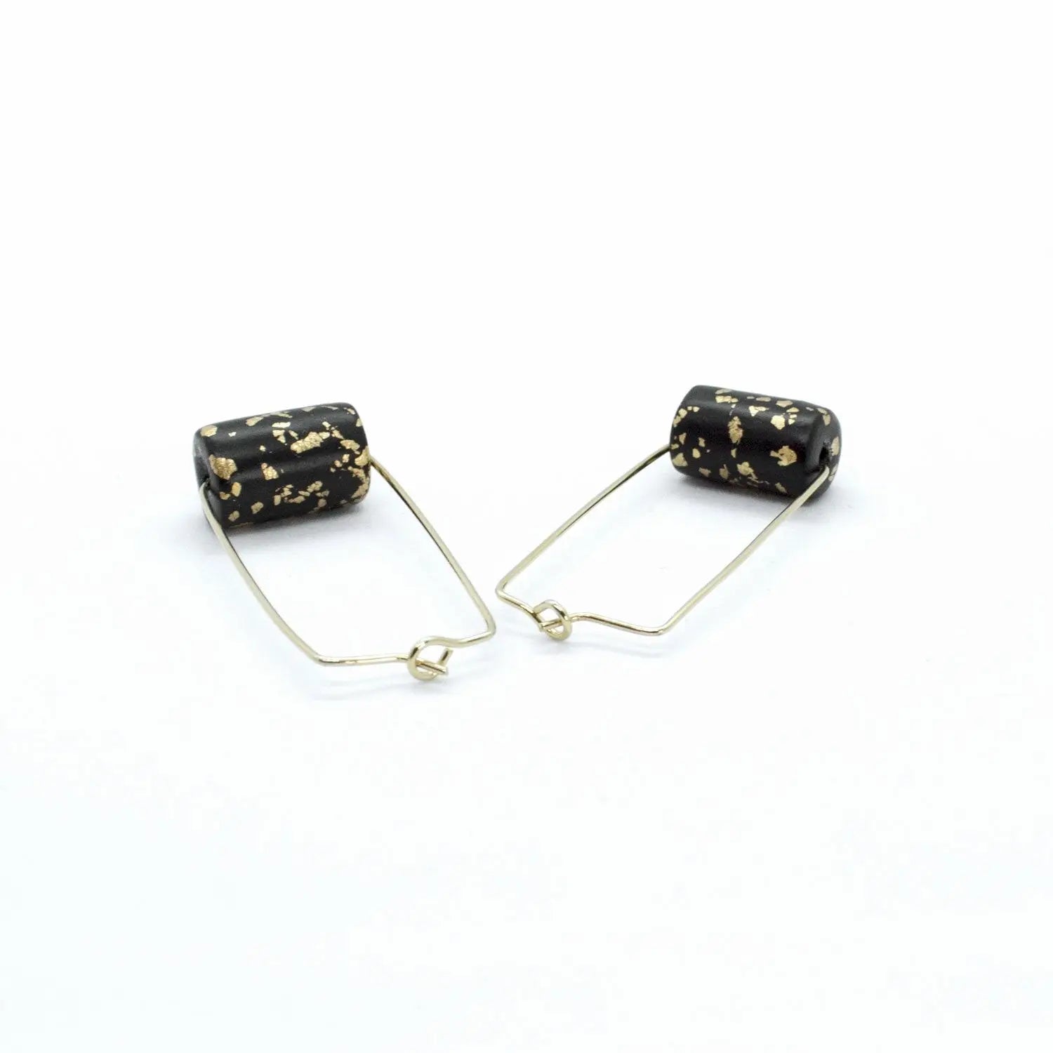 Gold Rectangle Earrings Black & Specks Bead Violet Eurynome