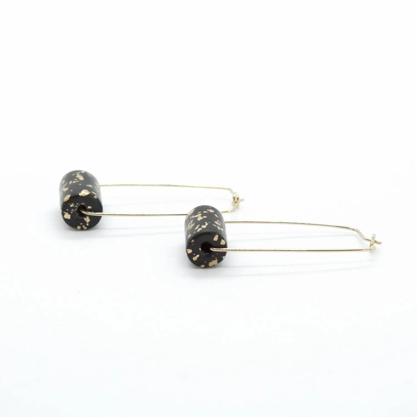 Gold Rectangle Earrings Black & Specks Bead Violet Eurynome