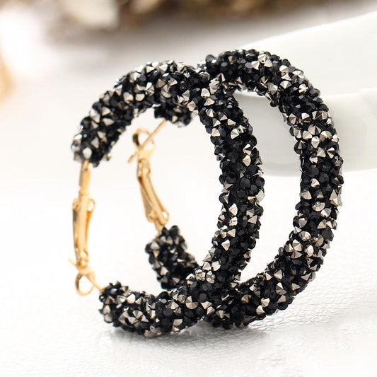 Crystaldust Hoop Earring With Austrian Crystals - Black 18K Gold Silver Milo