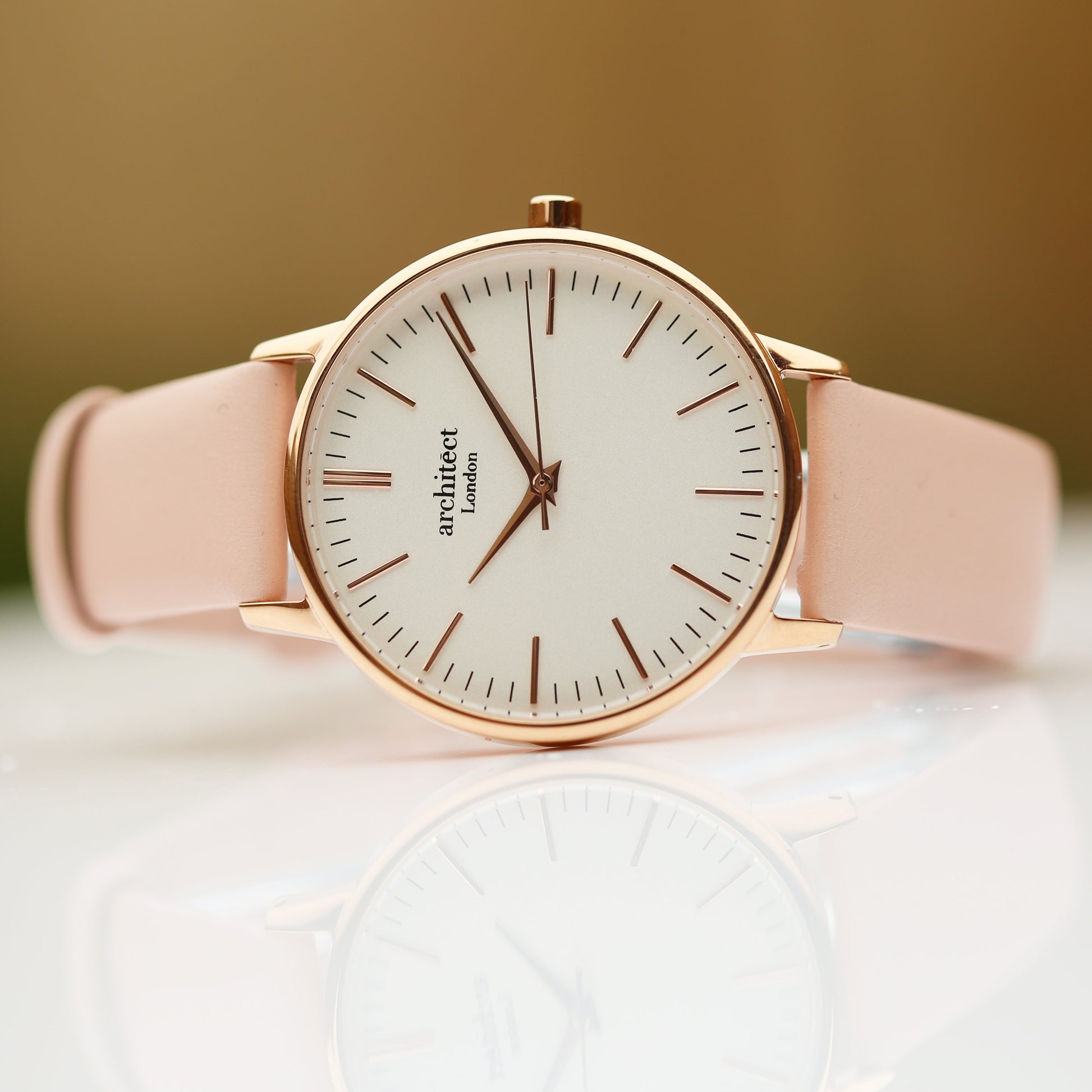 Ladies Architēct Blanc - Modern Font Engraving + Light Pink Strap Fuchsia Prometheus