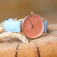 Ladies Architēct Coral - Handwriting Engraving + Light Blue Strap Fuchsia Prometheus