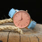 Ladies Architēct Coral - Handwriting Engraving + Light Blue Strap Fuchsia Prometheus