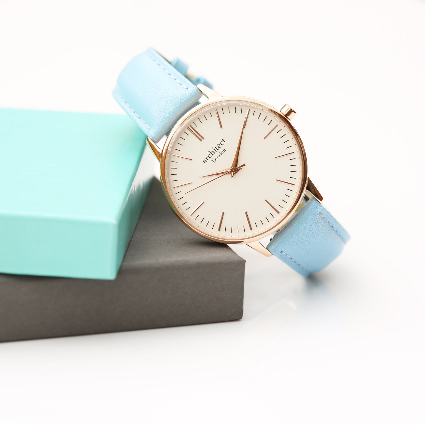 Ladies Architēct Blanc - Handwriting Engraving + Light Blue Strap Fuchsia Prometheus