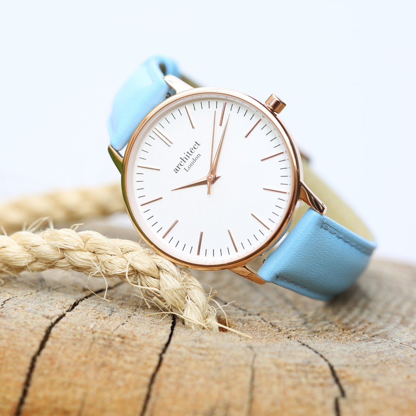 Ladies Architēct Blanc - Handwriting Engraving + Light Blue Strap Fuchsia Prometheus