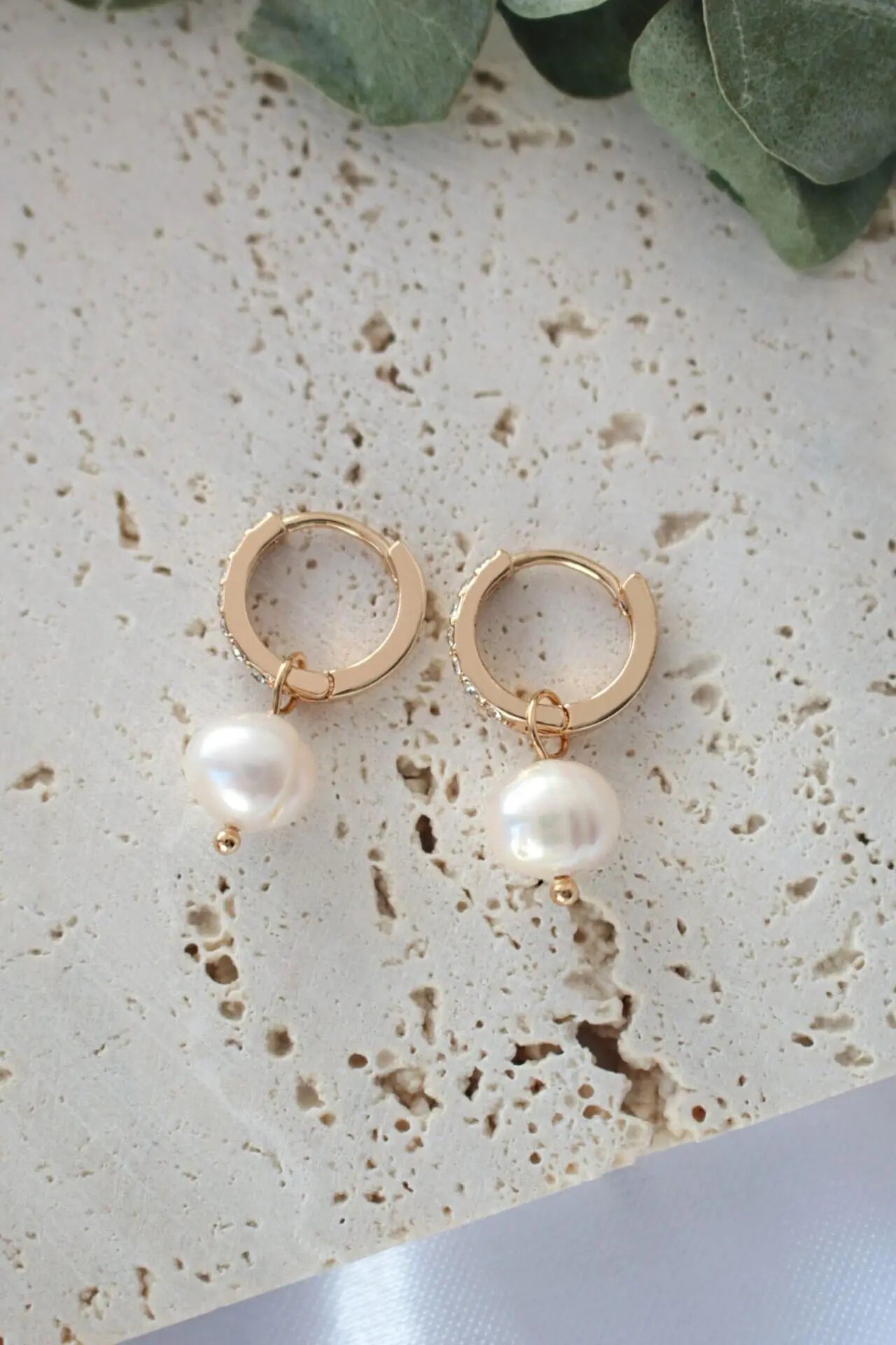 Baroque Pearl Hoops in 24K Gold Ultramarine Birch