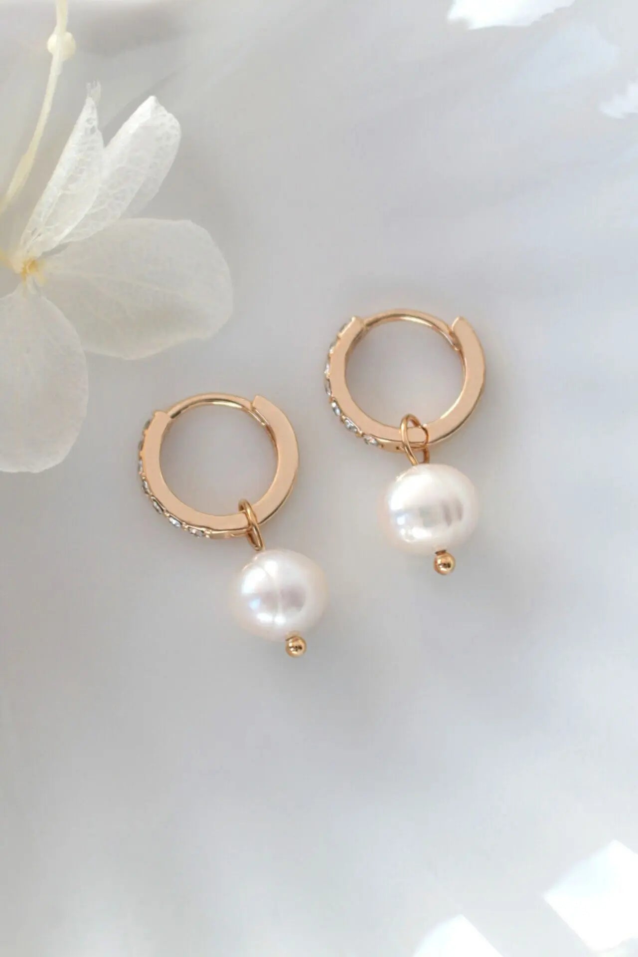 Baroque Pearl Hoops in 24K Gold Ultramarine Birch