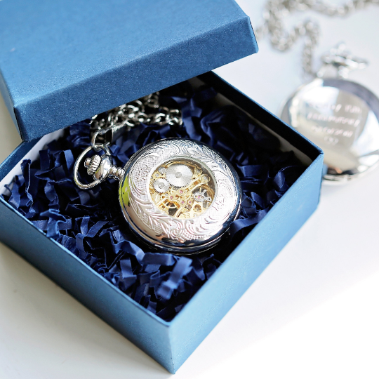 Personalised Roman Skeleton Pocket Watch Fuchsia Prometheus