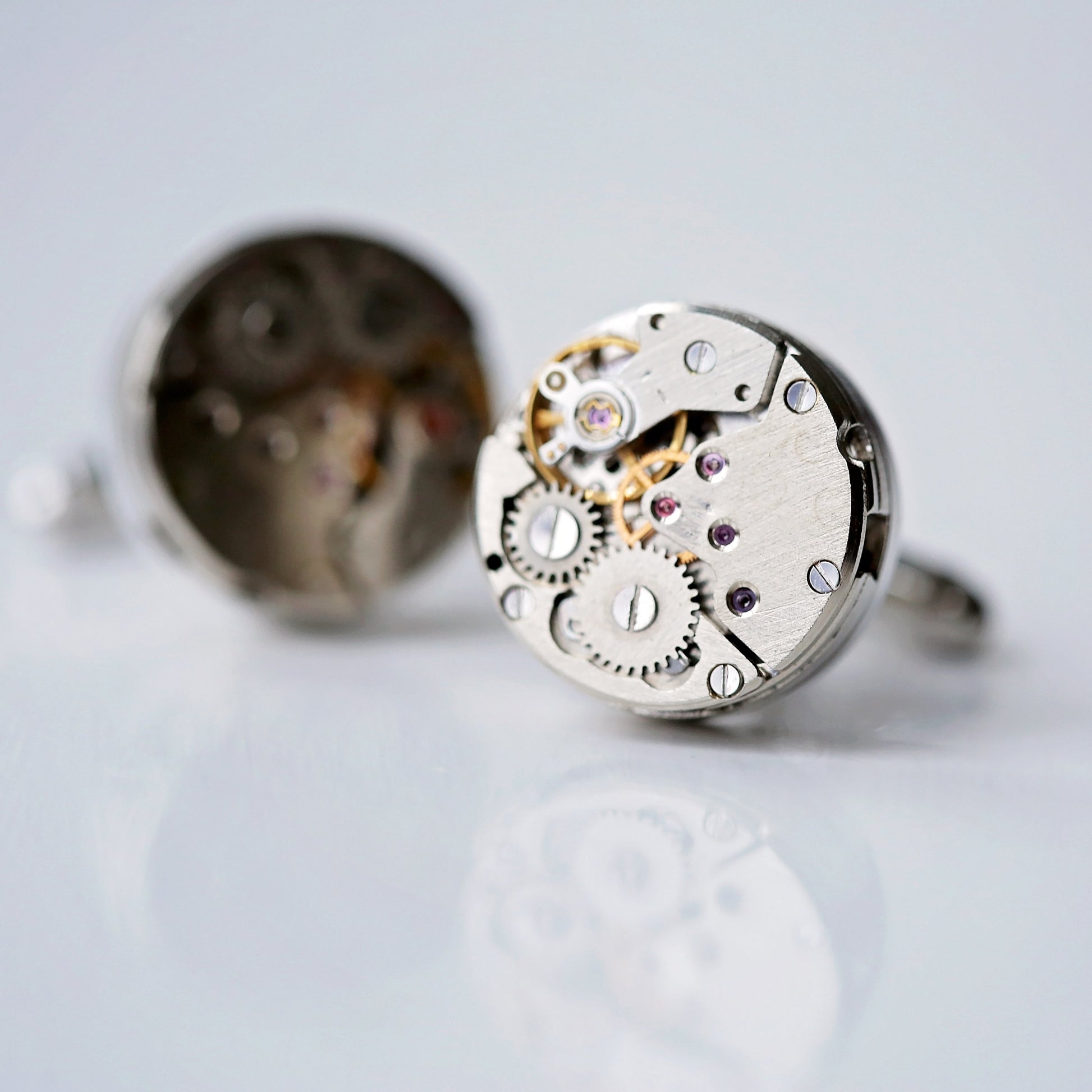 Engraved Gear Movement Cufflinks Fuchsia Prometheus