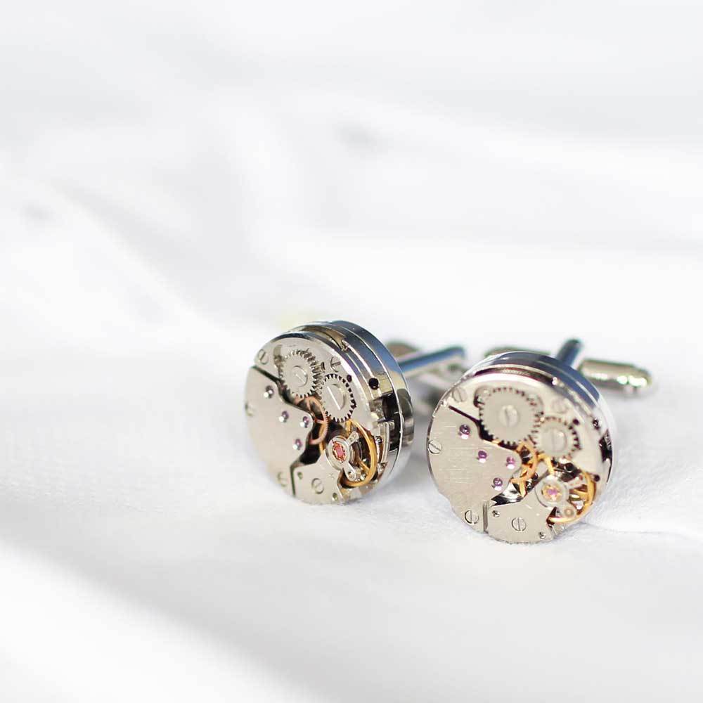 Engraved Gear Movement Cufflinks Fuchsia Prometheus